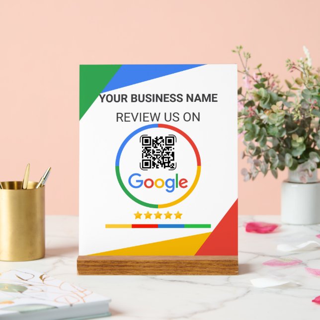 Señal Acrílica Código QR de reseña de Google blanco moderno (Boda)