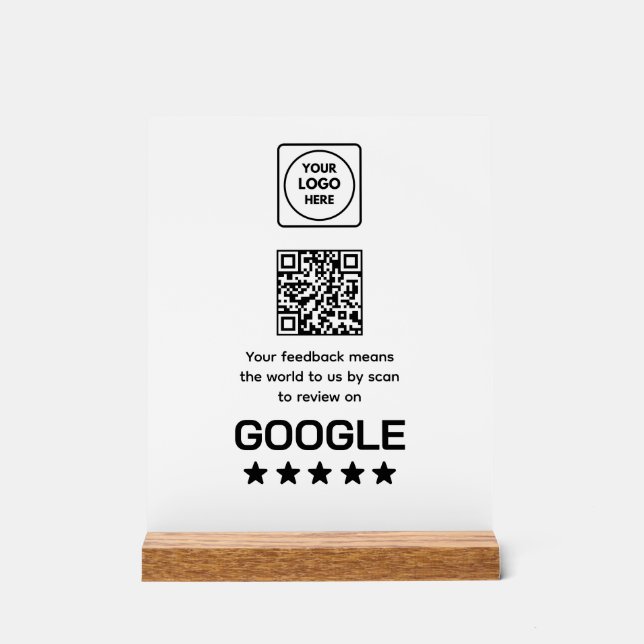 Señal Acrílica Código QR de reseña de Google | Exposición moderna (Anverso)