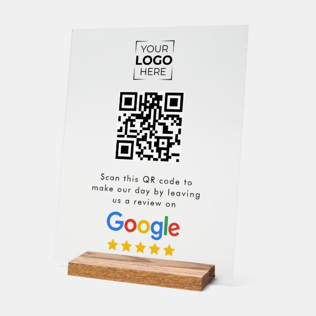 Señal Acrílica Código QR de reseñas de Google para negocios (Ángulo)