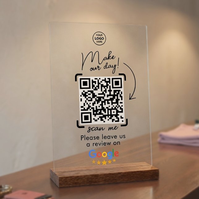 Señal Acrílica Código QR de reseñas sociales de Google para empre (Business Google Social Review QR Code Acrylic Sign )