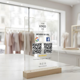 Señal Acrílica Código QR de revisión de Google Facebook de negoci