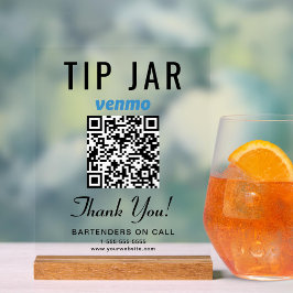 Señal Acrílica Código QR de Venmo de propina claro