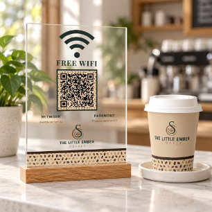 Señal Acrílica Código QR de WiFi de Cafetería Diseño de Grano de