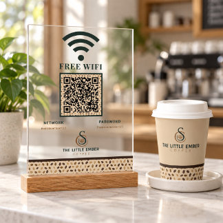 Señal Acrílica Código QR de WiFi de Cafetería Diseño de Grano de
