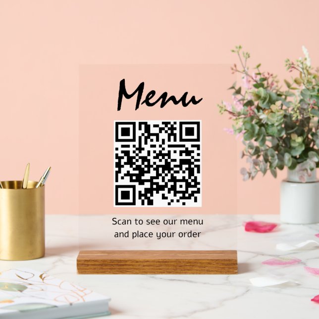 Señal Acrílica Código QR del menú del restaurante transparente, e (Boda)