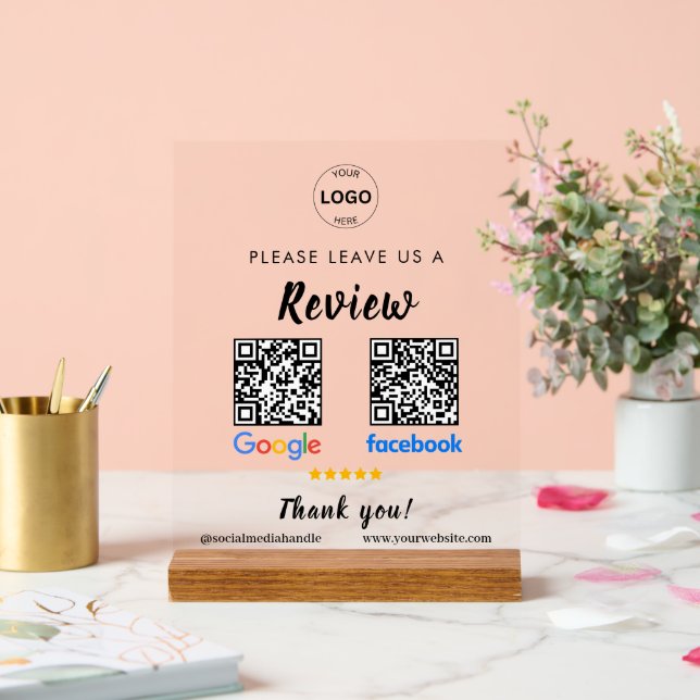 Señal Acrílica Código Qr Google revisa Facebook Business Review P (Boda)