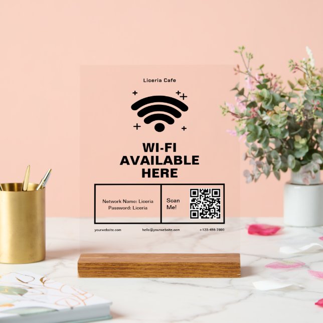 Señal Acrílica Código Qr Nombre de negocio Detalles mínimos de wi (Boda)