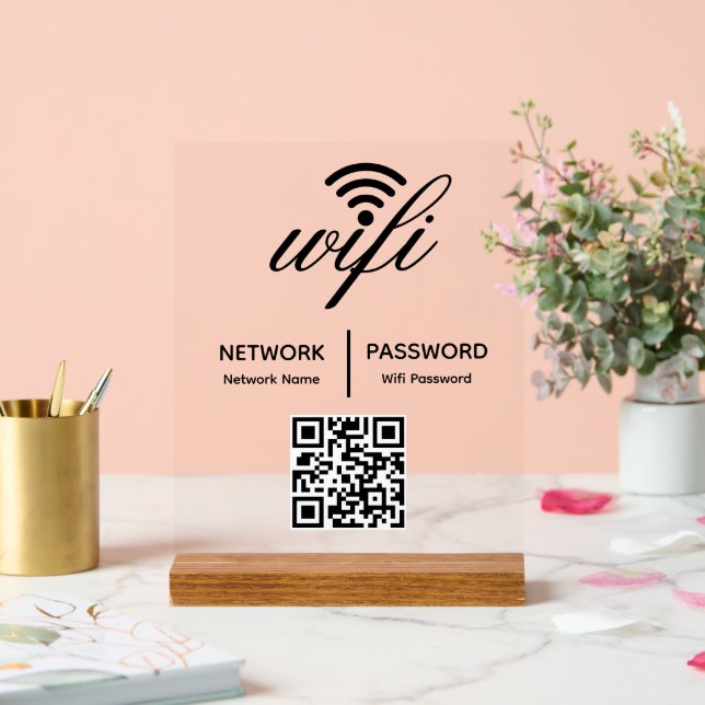 Señal Acrílica Código QR personalizado con contraseña de WiFi de  (Boda)
