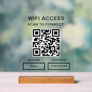 Señal Acrílica Código QR personalizado de red y contraseña Wifi