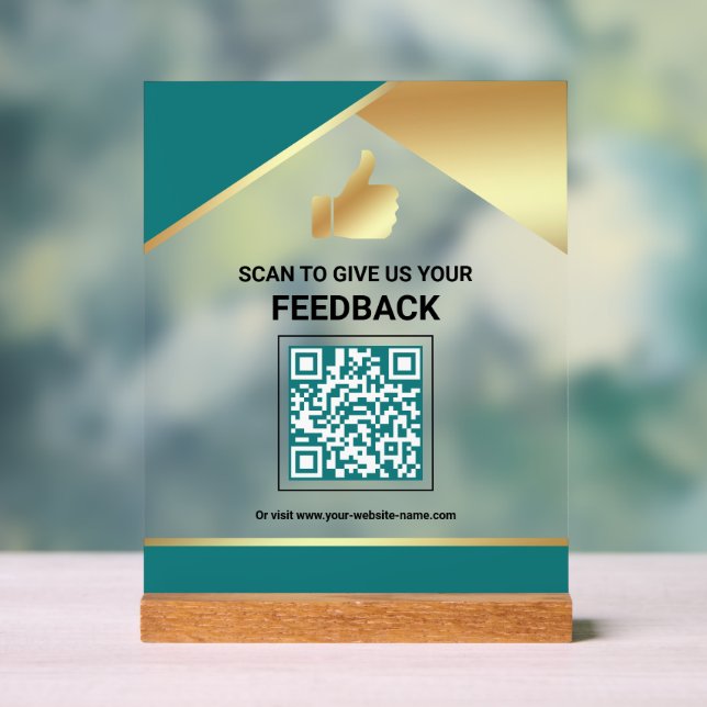 Señal Acrílica Código QR Teal Gold Comentarios de los clientes (Neutral )