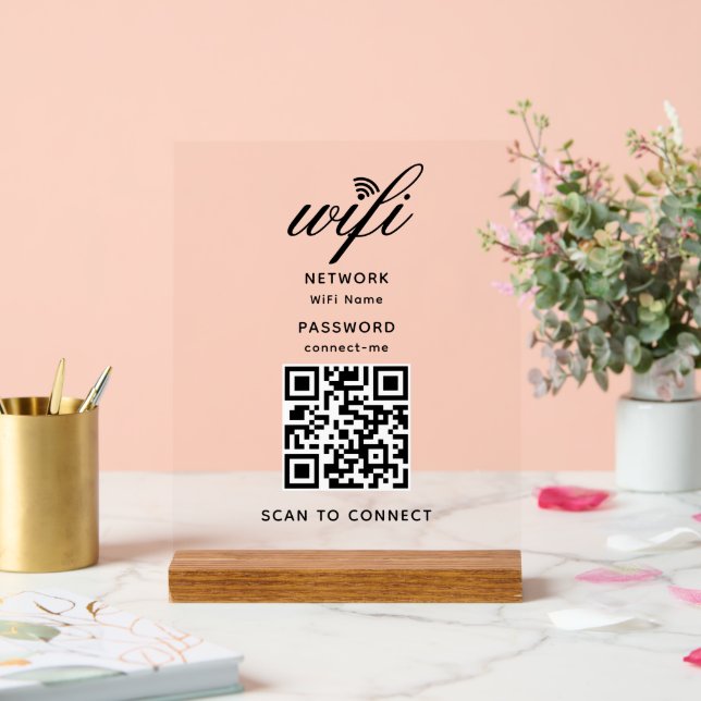 Señal Acrílica Código QR Wifi contraseña de Internet Rótulo acríl (Boda)