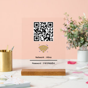 Señal Acrílica Código QR Wifi personalizado   Moderno contraseña