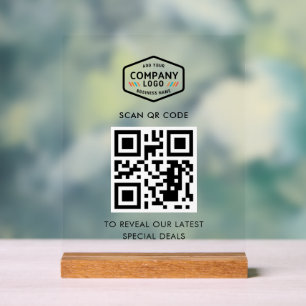 Señal Acrílica Código QR y logotipo comercial Minimalista