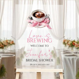 Señal Acrílica Coffee Pink Bow Bridal Shower Welcome Acrylic Sign