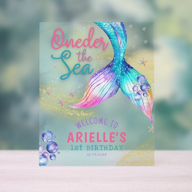 Señal Acrílica Cola de sirena Bajo el mar Cumpleaños 1 (Neutral )