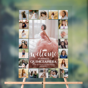 Señal Acrílica Collage de fotos de Bienvenida Quinceañera 15º cum