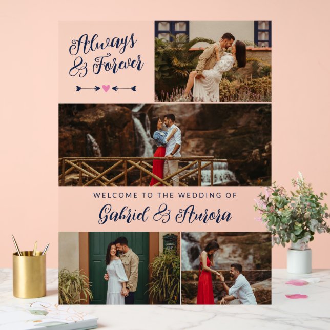 Señal Acrílica Collage de fotos de flecha naval siempre bienvenid (Boda)