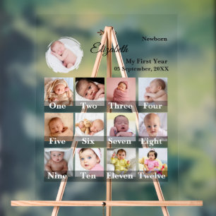 Señal Acrílica Collage de fotos del primer año del bebé de 12 mes