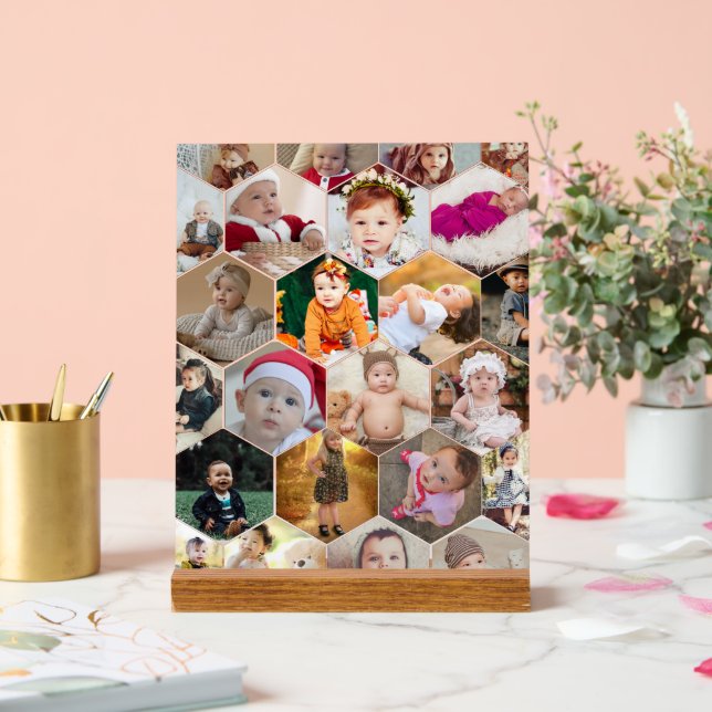 Señal Acrílica Collage de fotos Hexagon (Boda)