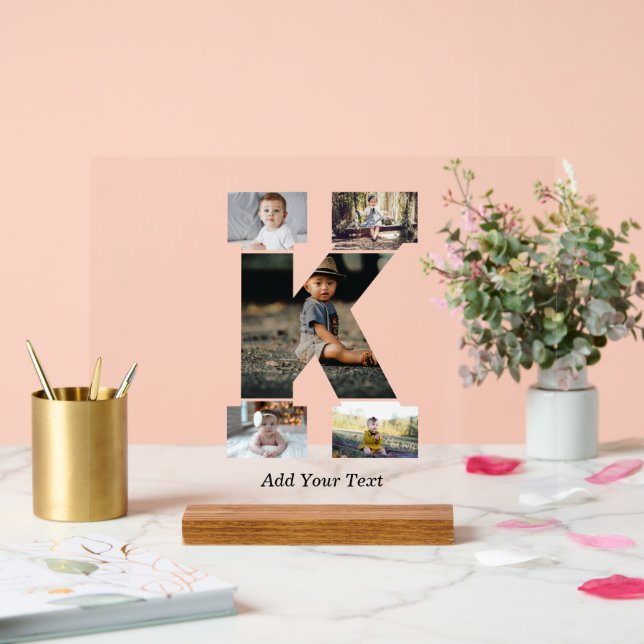 Señal Acrílica Collage de fotos K de letras negras y blancas (Boda)