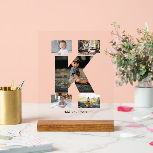 Señal Acrílica Collage de fotos K de letras negras y blancas (Boda)