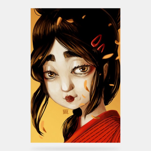 Señal Acrílica Colores otoñales del chica japonés (Anverso)