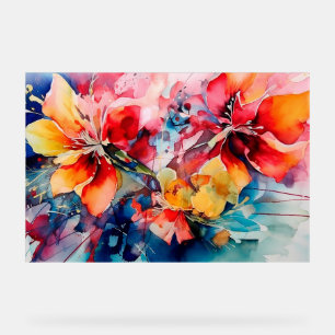 Señal Acrílica Colorful Watercolor Flowers Vibrant Art