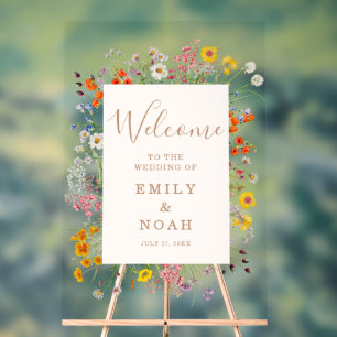 Señal Acrílica Colorida bienvenida a la boda campestre con flores