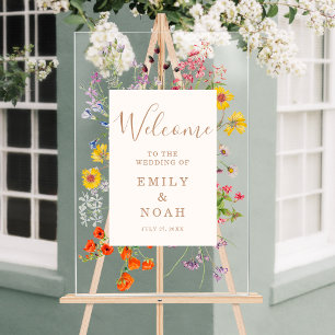 Señal Acrílica Colorida bienvenida a la boda campestre con flores
