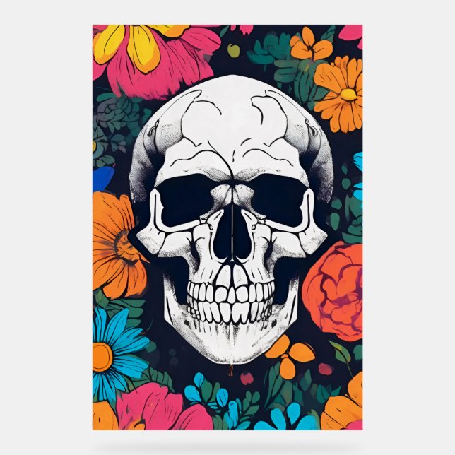 Señal Acrílica Colorido, Floral Skull Art (Anverso)