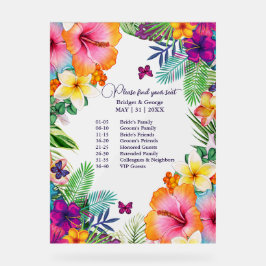 Señal Acrílica Coloridos asientos de boda floral hawaiano tropica