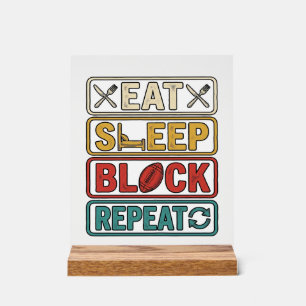 Señal Acrílica Come Dormir Bloquear Repetir Camiseta Vintage Fútb
