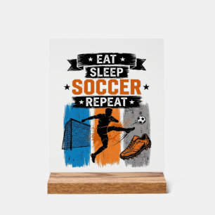 Señal Acrílica Come Fútbol Duerme Repite Camiseta de Jugador de F