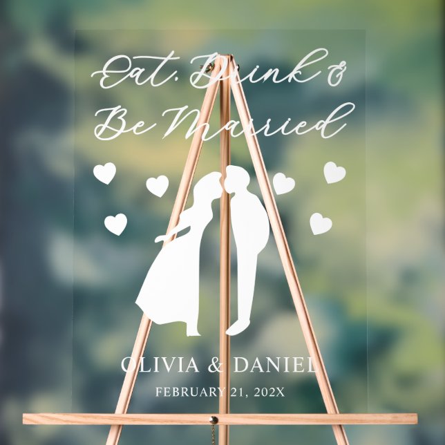 Señal Acrílica Comer, Beber & Casarse Bodas Personalizadas (Neutral )
