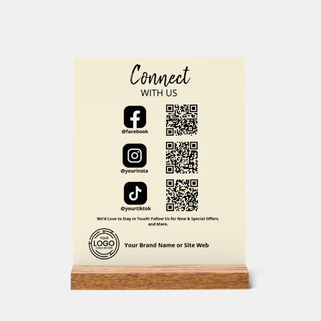 Señal Acrílica Conectar con nosotros código QR de Social Media (Anverso)
