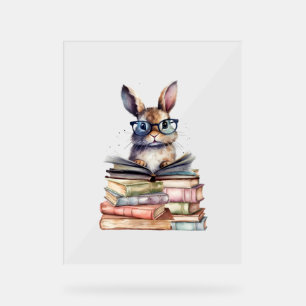 Señal Acrílica Conejito de lecturas con lentes Libros De Librería