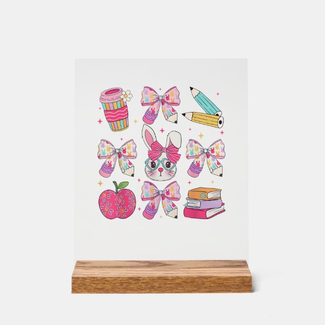 Señal Acrílica Conejo Divertido Coqueta Lazo Conejo Profesor Pasc (Anverso)