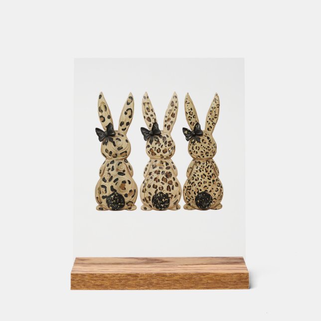 Señal Acrílica Conejo Lindo Arco Leopardo Divertido Día de Pascua (Anverso)