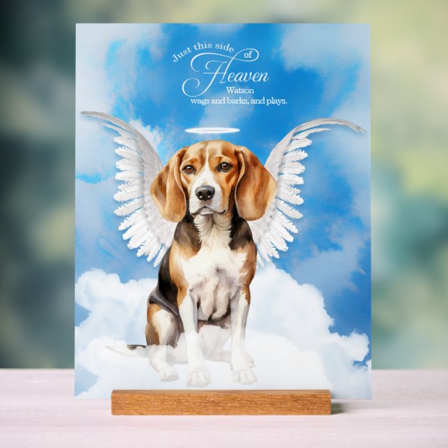 Señal Acrílica Conmemoración de Beagle Angel Dog Name Mascota (Neutral )