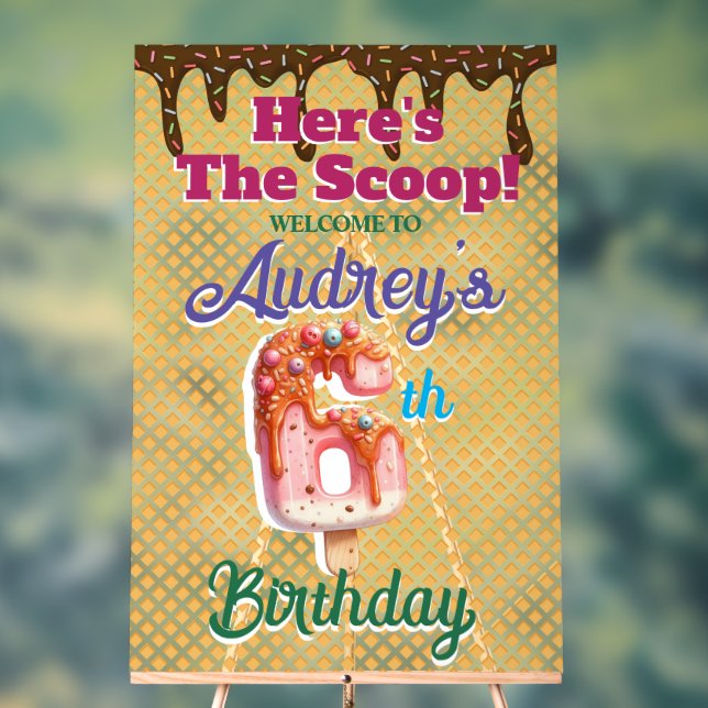 Señal Acrílica Cono de helado de Waffle 6º cumpleaños (Neutral )