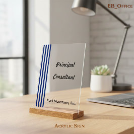 Señal Acrílica Consultor Principal Rayas Blancas Azul Marino Chic