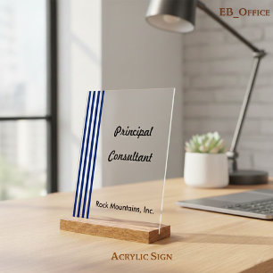 Señal Acrílica Consultor Principal Rayas Blancas Azul Marino Chic