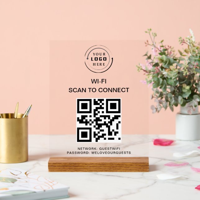 Señal Acrílica Contraseña de Wifi | Análisis de código QR para co (Boda)