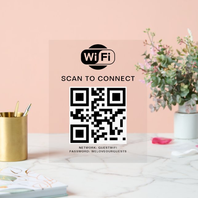 Señal Acrílica Contraseña de Wifi | Análisis de código QR para co (Boda)