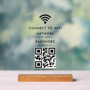 Señal Acrílica Contraseña Wifi Escanear Código QR para Conectar