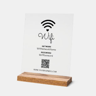 Señal Acrílica Contraseña Wifi Negocios Corazón Moderno Blanco y 