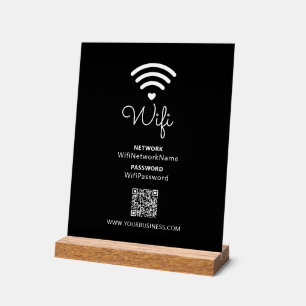 Señal Acrílica Contraseña Wifi Negocios Corazón Moderno Blanco y