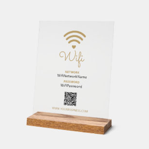 Señal Acrílica Contraseña Wifi Negocios Corazón Moderno Dorado