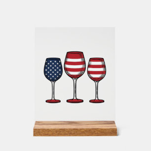 Señal Acrílica Copas de vino patrióticas diseño de camiseta vecto