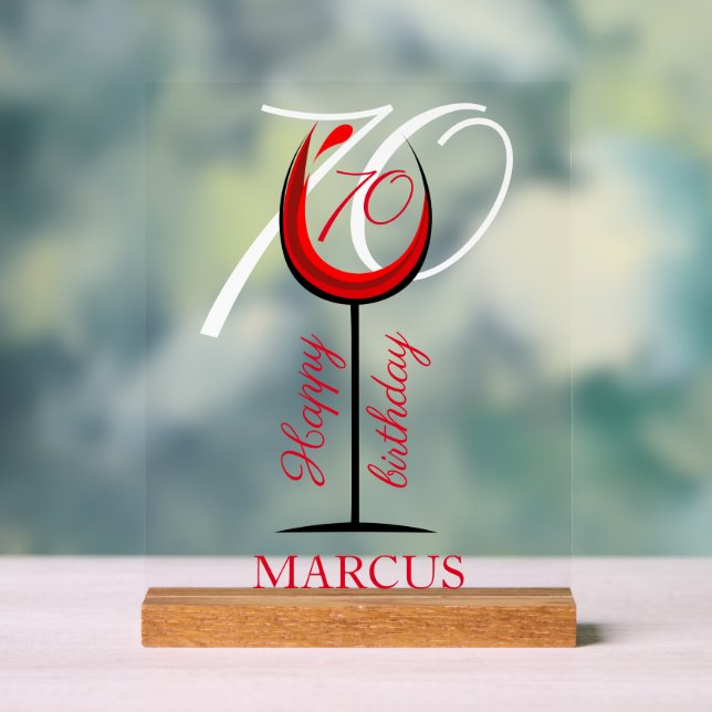 Señal Acrílica Copo de Vino Tinto Moderno Cumpleaños 70 (Neutral )
